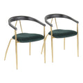 Vanessa Chair - Set of 2 - Gold Metal, Green Velvet, Black Wood