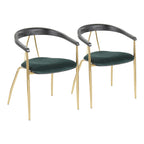 Vanessa Chair - Set of 2 - Gold Metal, Green Velvet, Black Wood