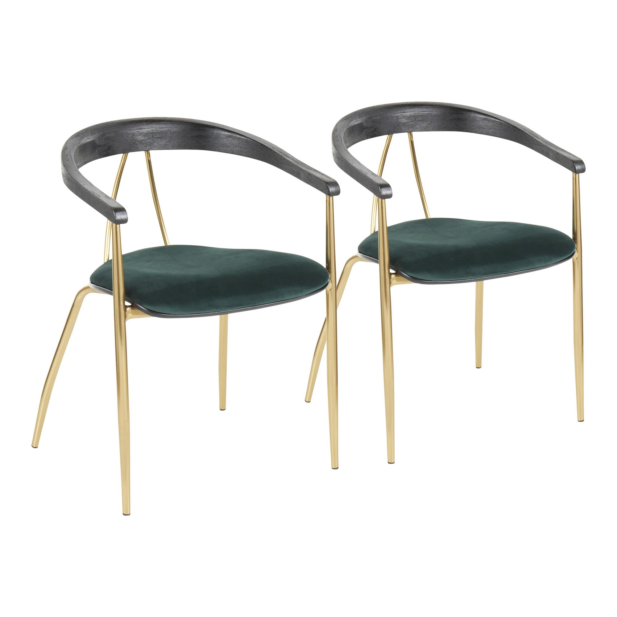 Vanessa Chair - Set of 2 - Gold Metal, Green Velvet, Black Wood