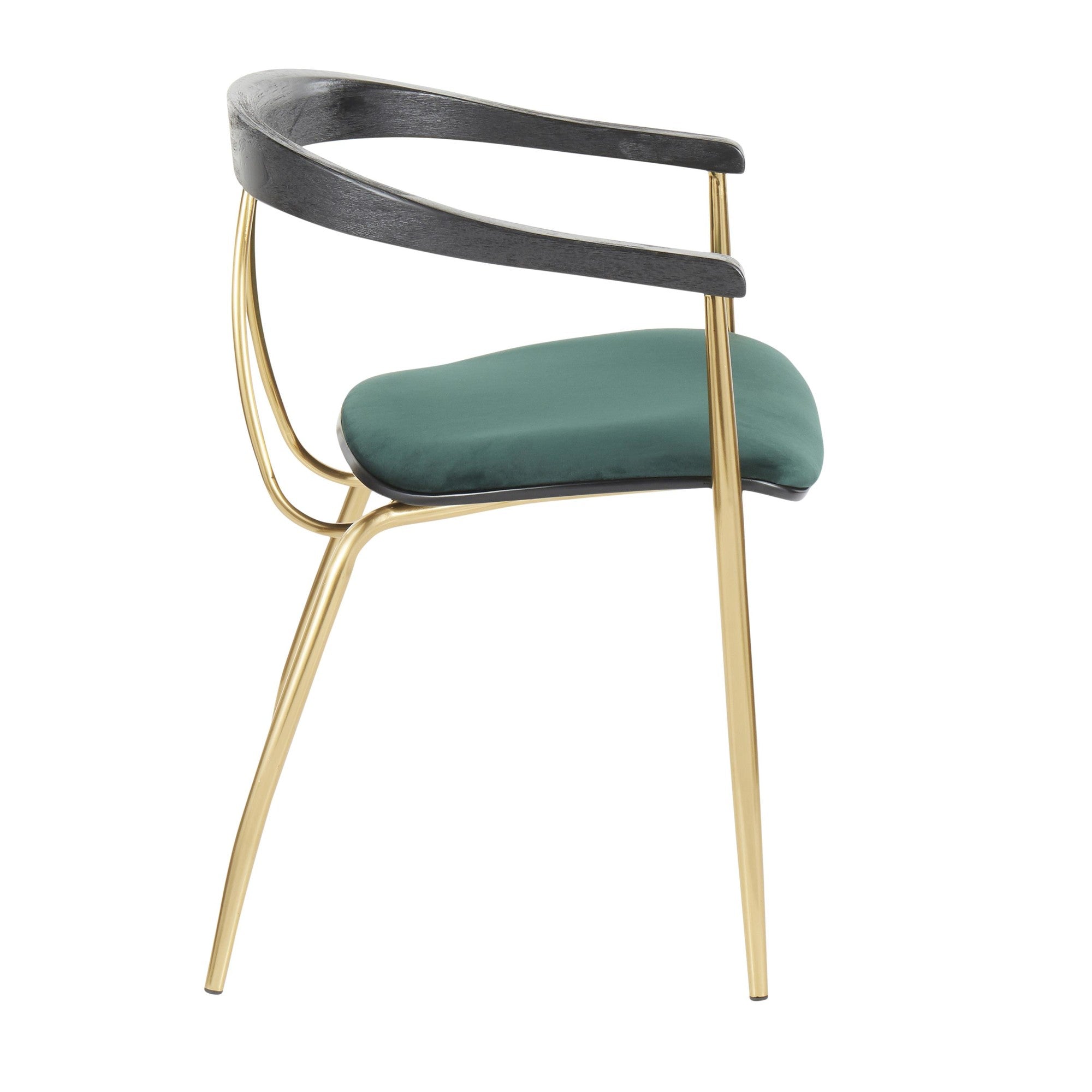 Vanessa Chair - Set of 2 - Gold Metal, Green Velvet, Black Wood