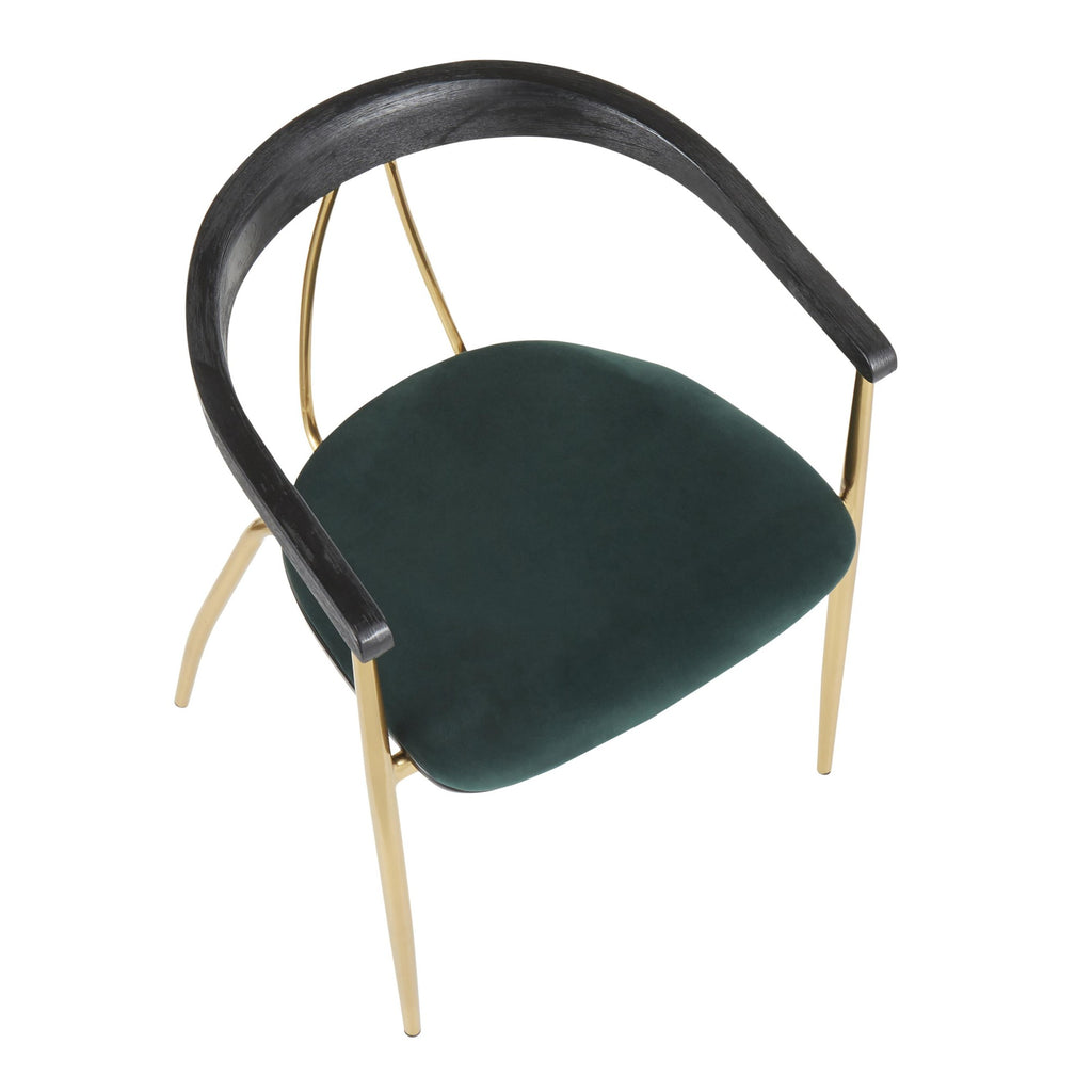 Vanessa Chair - Set of 2 - Gold Metal, Green Velvet, Black Wood