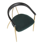 Vanessa Chair - Set of 2 - Gold Metal, Green Velvet, Black Wood