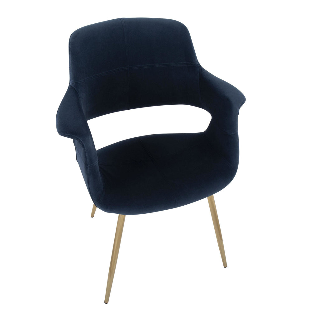 Vintage Flair Chair - Set of 2 - Gold Metal, Blue Velvet