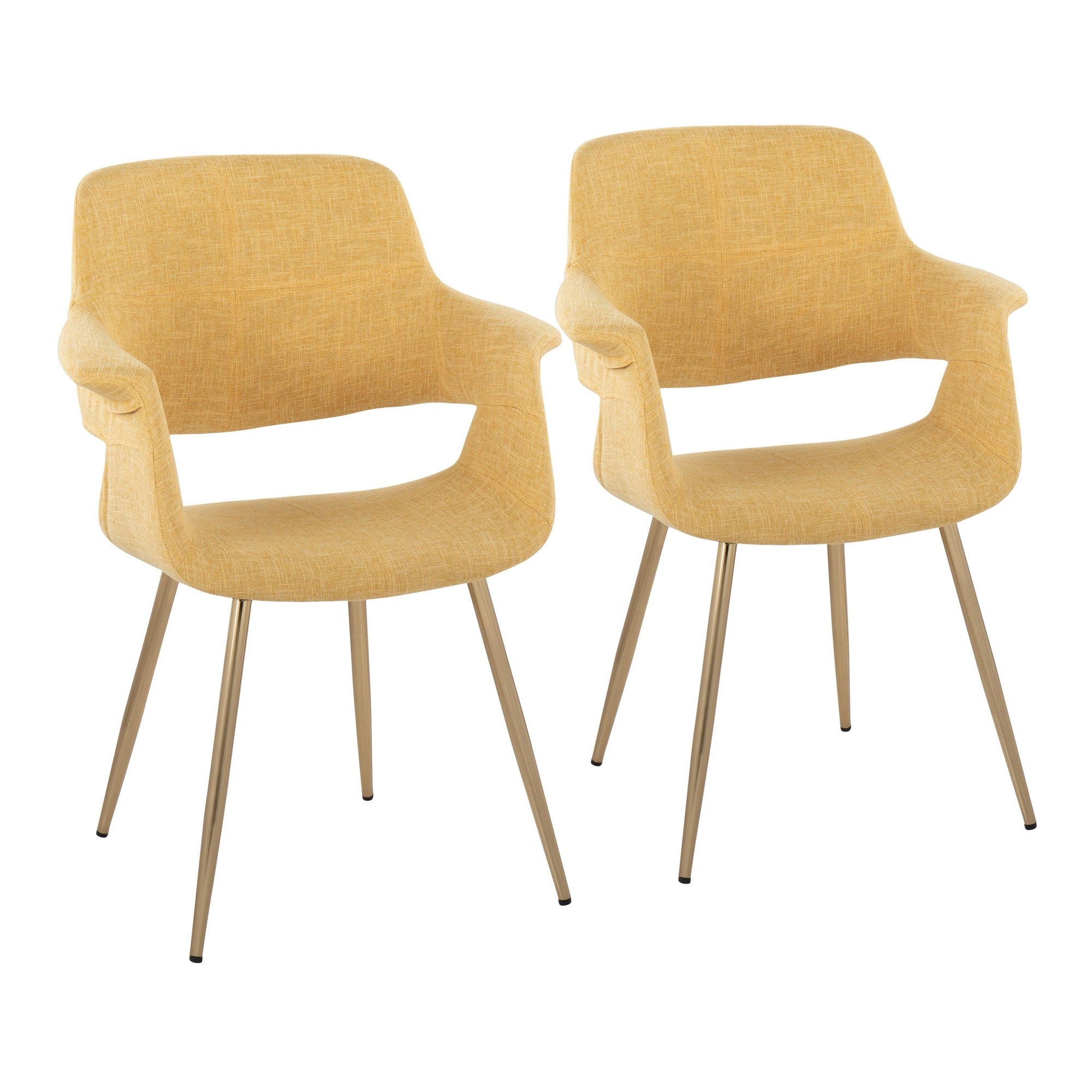Vintage Flair Chair - Set of 2 - Gold Metal, Yellow Fabric