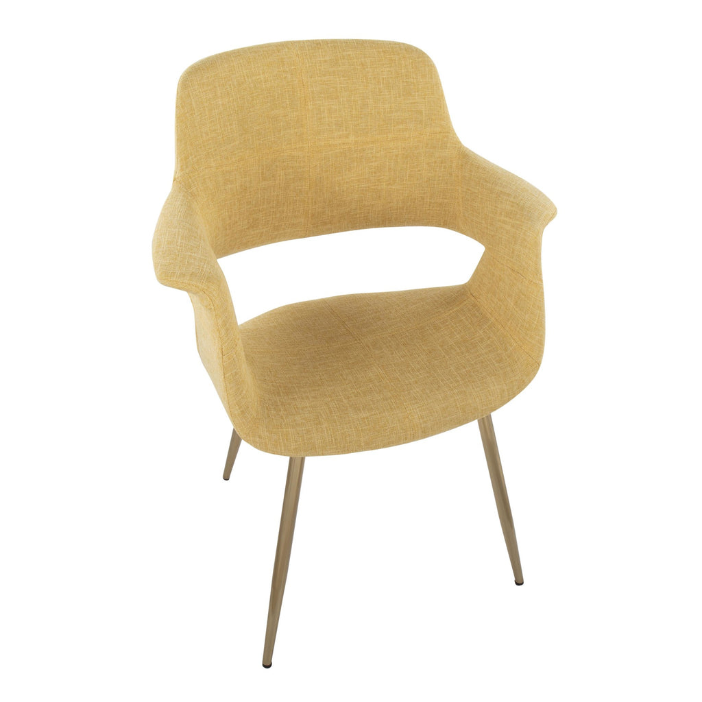 Vintage Flair Chair - Set of 2 - Gold Metal, Yellow Fabric