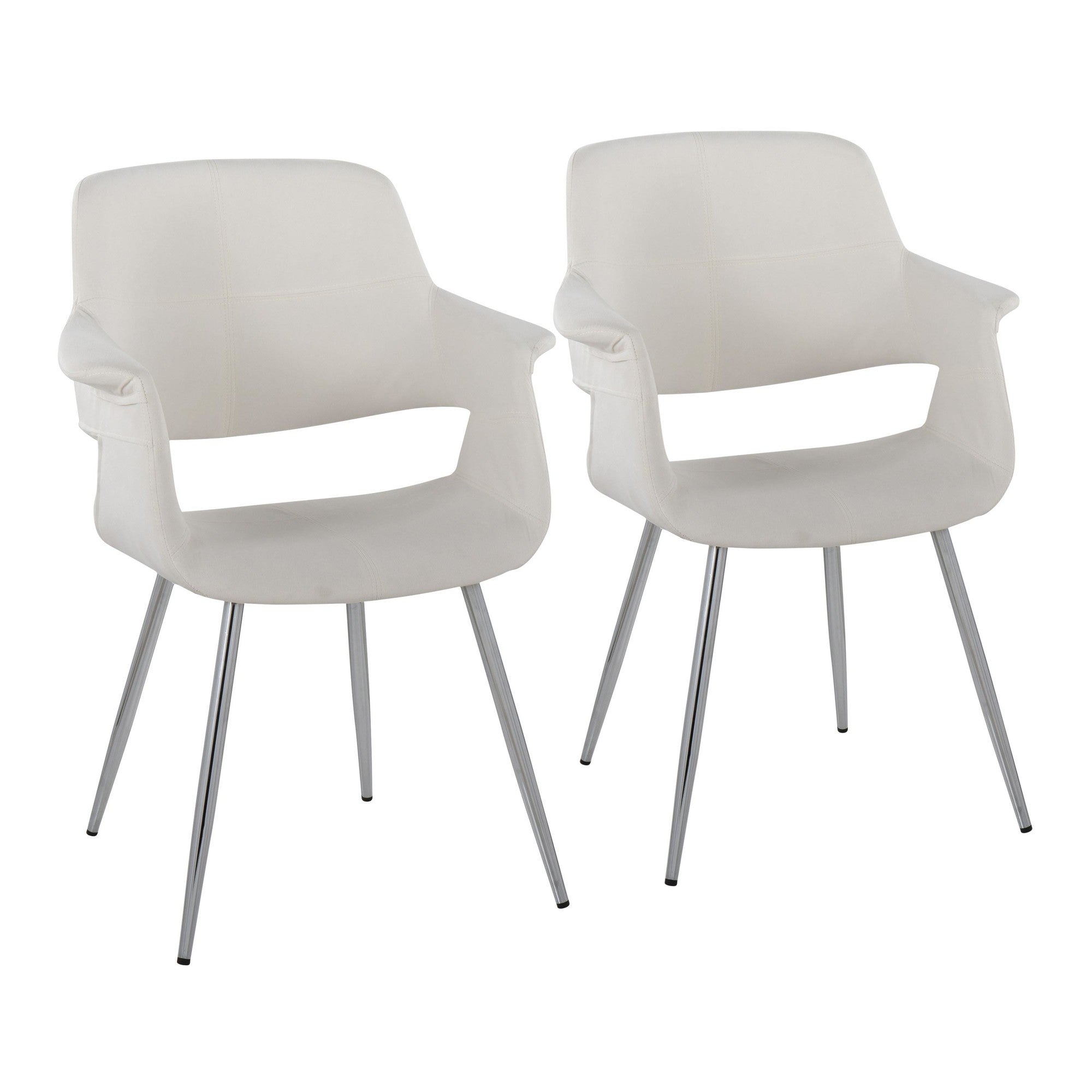 Vintage Flair Chair - Set of 2 - Chrome Metal, Cream Velvet