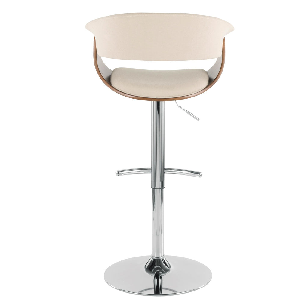 Vintage Mod Adjustable Barstool - Set of 2 - Chrome Metal, Walnut Wood, Cream Fabric