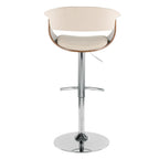 Vintage Mod Adjustable Barstool - Set of 2 - Chrome Metal, Walnut Wood, Cream Fabric