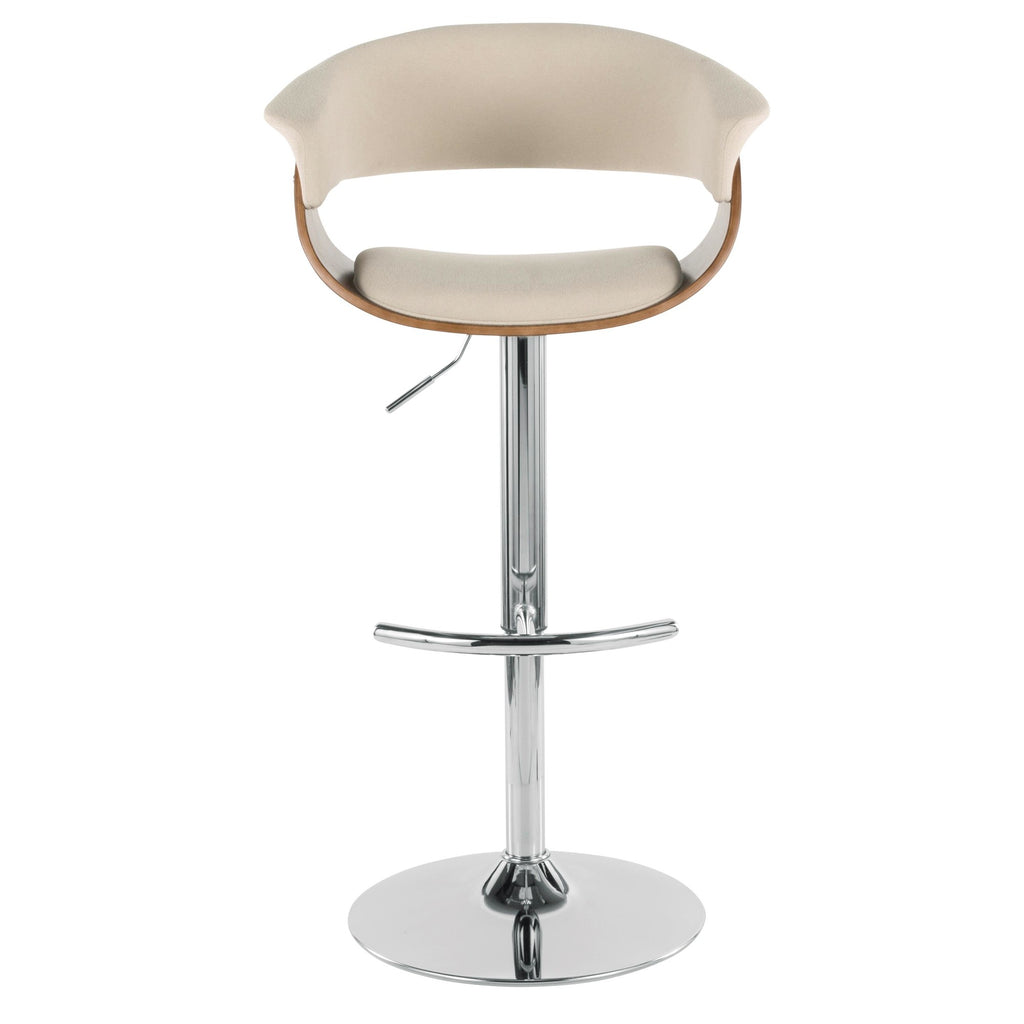 Vintage Mod Adjustable Barstool - Set of 2 - Chrome Metal, Walnut Wood, Cream Fabric