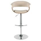 Vintage Mod Adjustable Barstool - Set of 2 - Chrome Metal, Walnut Wood, Cream Fabric