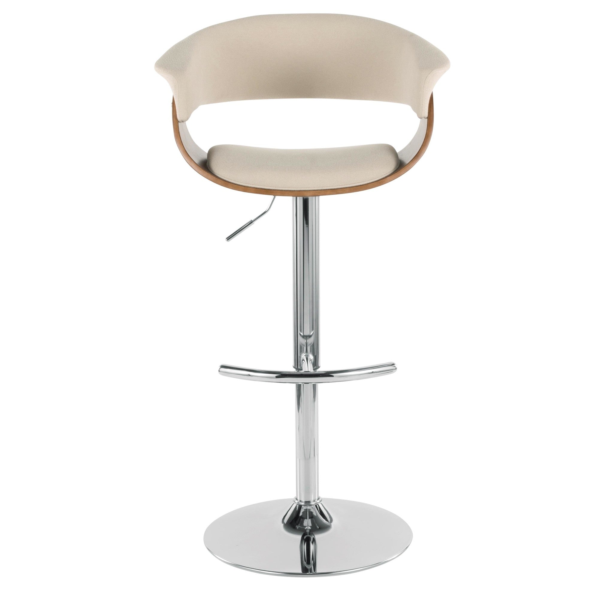 Vintage Mod Adjustable Barstool - Set of 2 - Chrome Metal, Walnut Wood, Cream Fabric