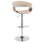 Vintage Mod Adjustable Barstool - Set of 2 - Chrome Metal, Walnut Wood, Cream Fabric