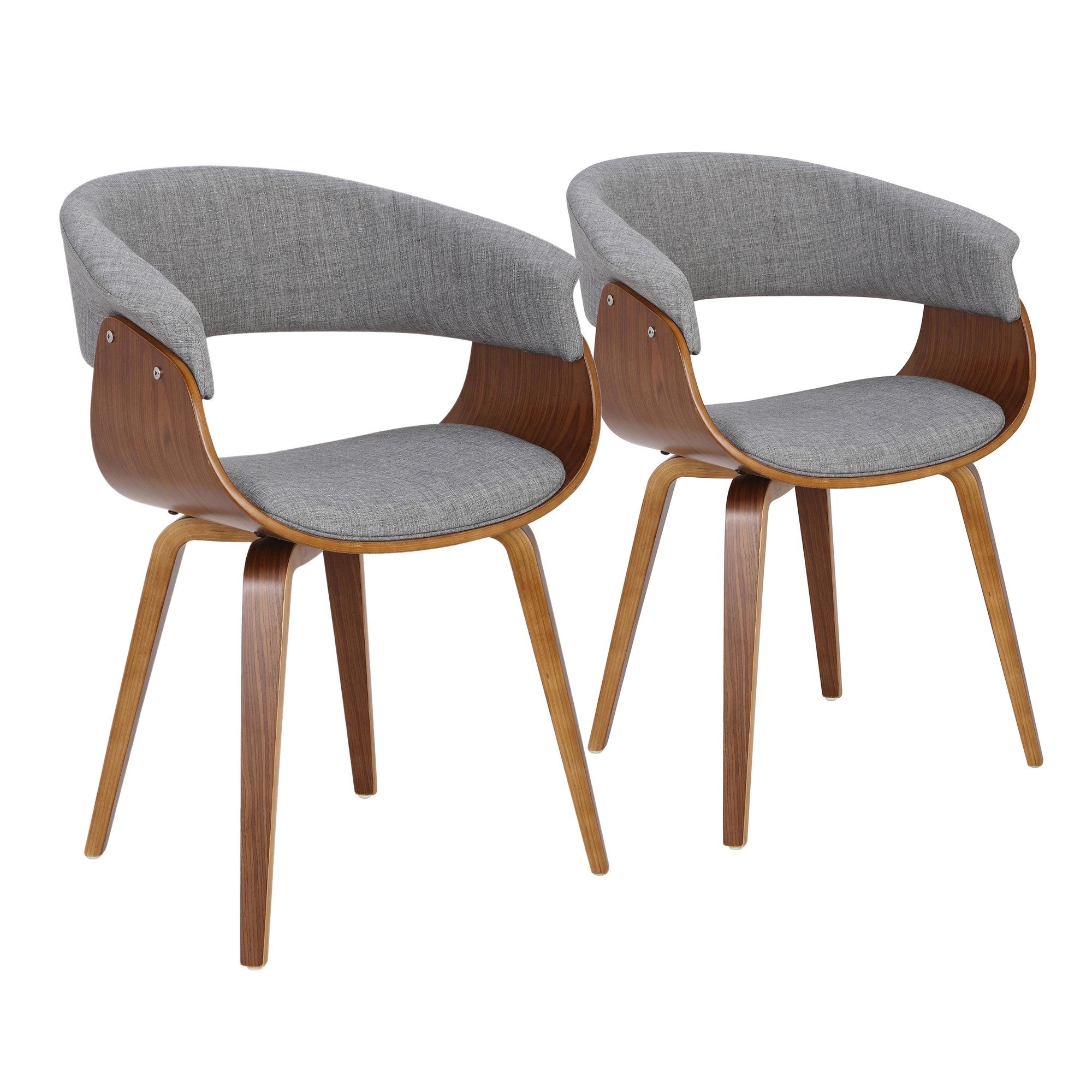 Vintage Mod Chair - Set of 2 - Walnut Wood, Light Grey Fabric