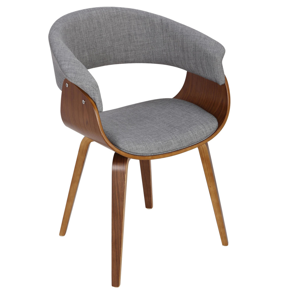 Vintage Mod Chair - Set of 2 - Walnut Wood, Light Grey Fabric