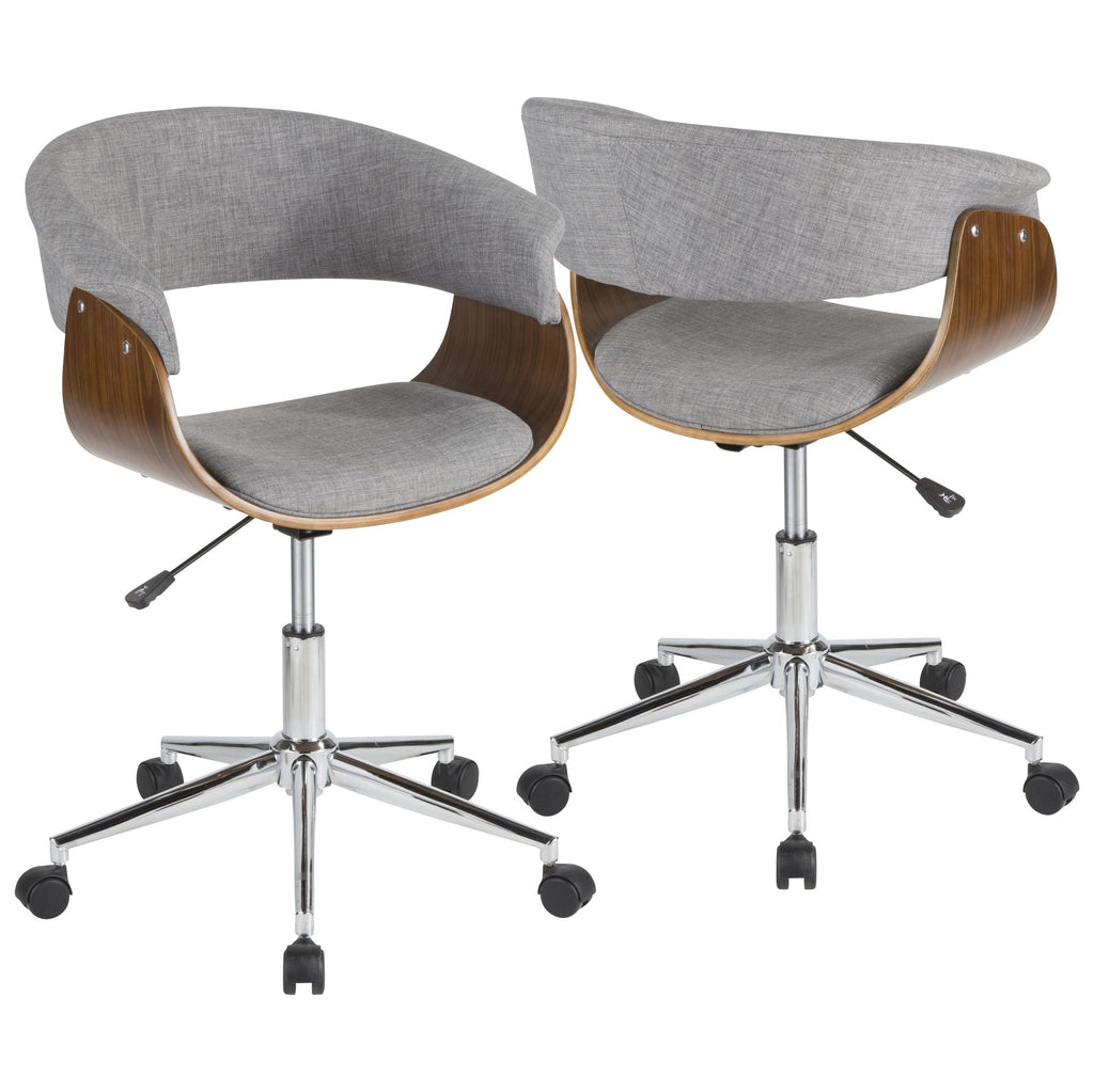 Vintage Mod Office Chair - Chrome, Walnut Wood, Light Grey Fabric