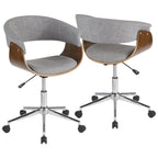 Vintage Mod Office Chair - Chrome, Walnut Wood, Light Grey Fabric