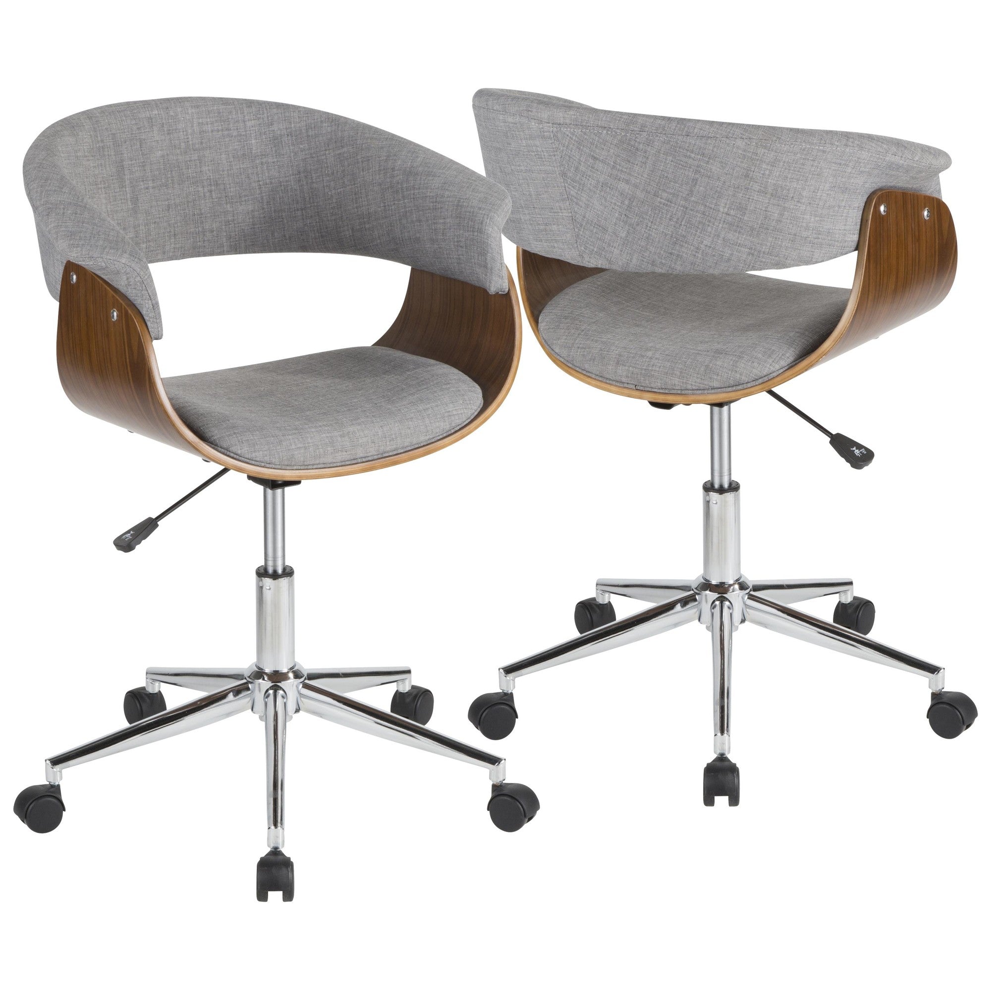 Vintage Mod Office Chair - Chrome, Walnut Wood, Light Grey Fabric