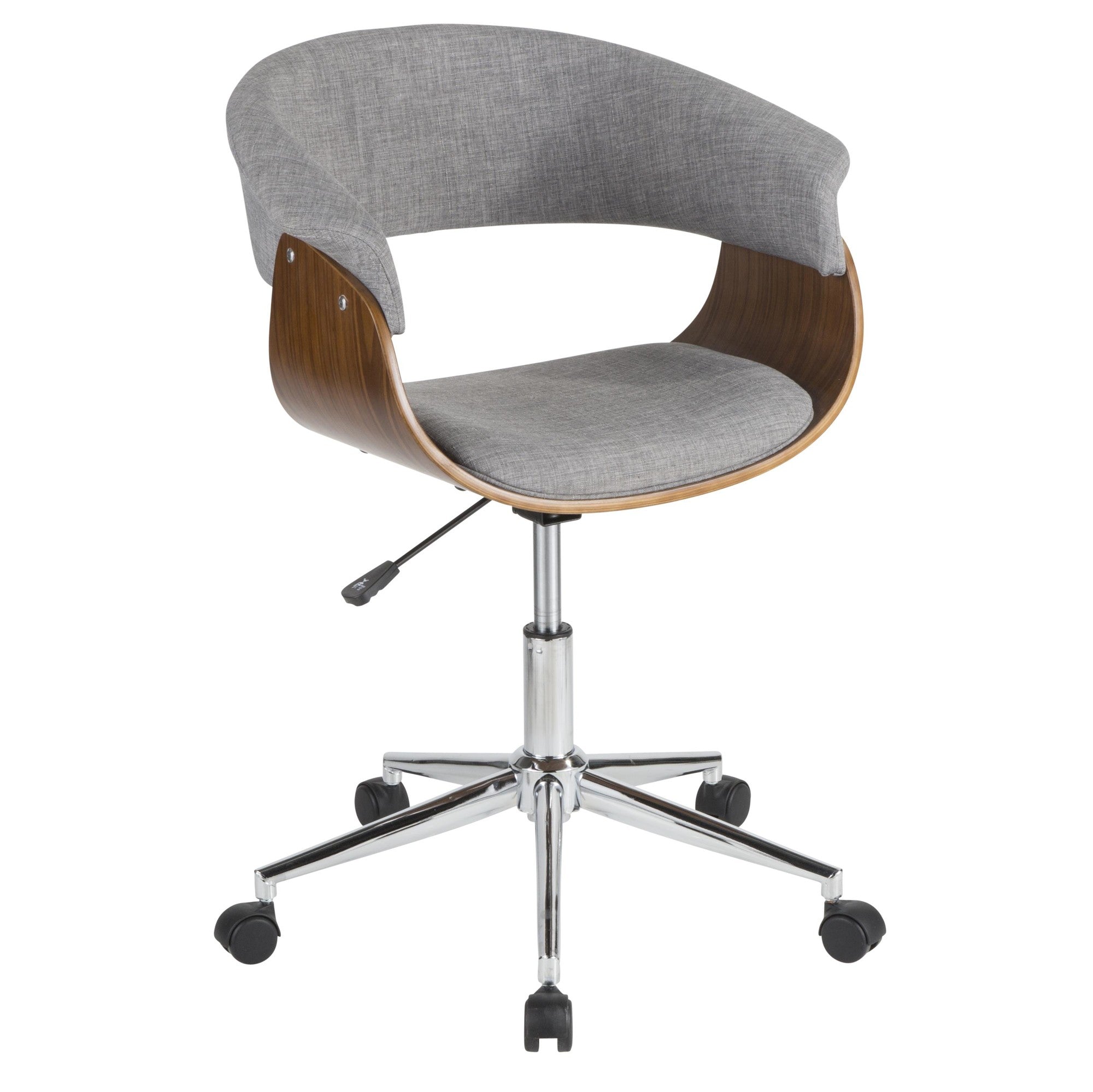 Vintage Mod Office Chair - Chrome, Walnut Wood, Light Grey Fabric
