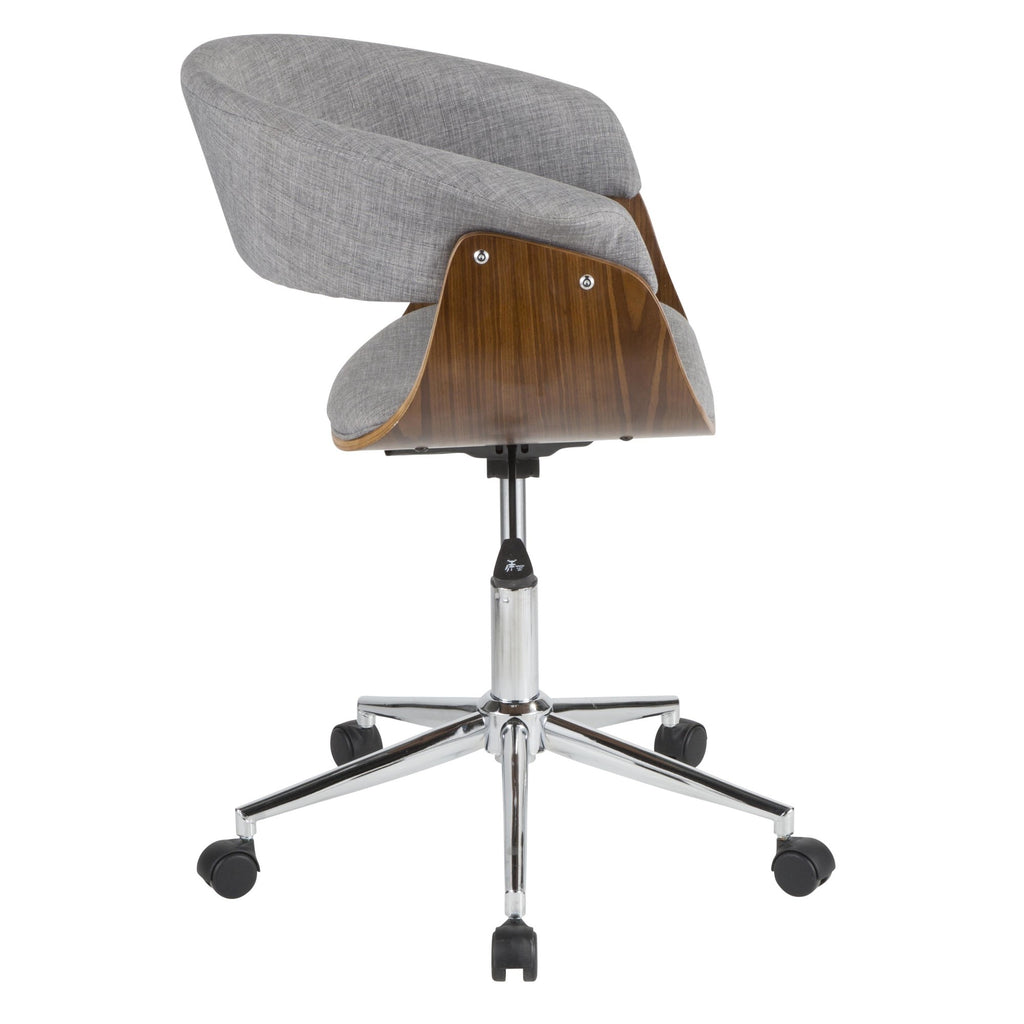 Vintage Mod Office Chair - Chrome, Walnut Wood, Light Grey Fabric