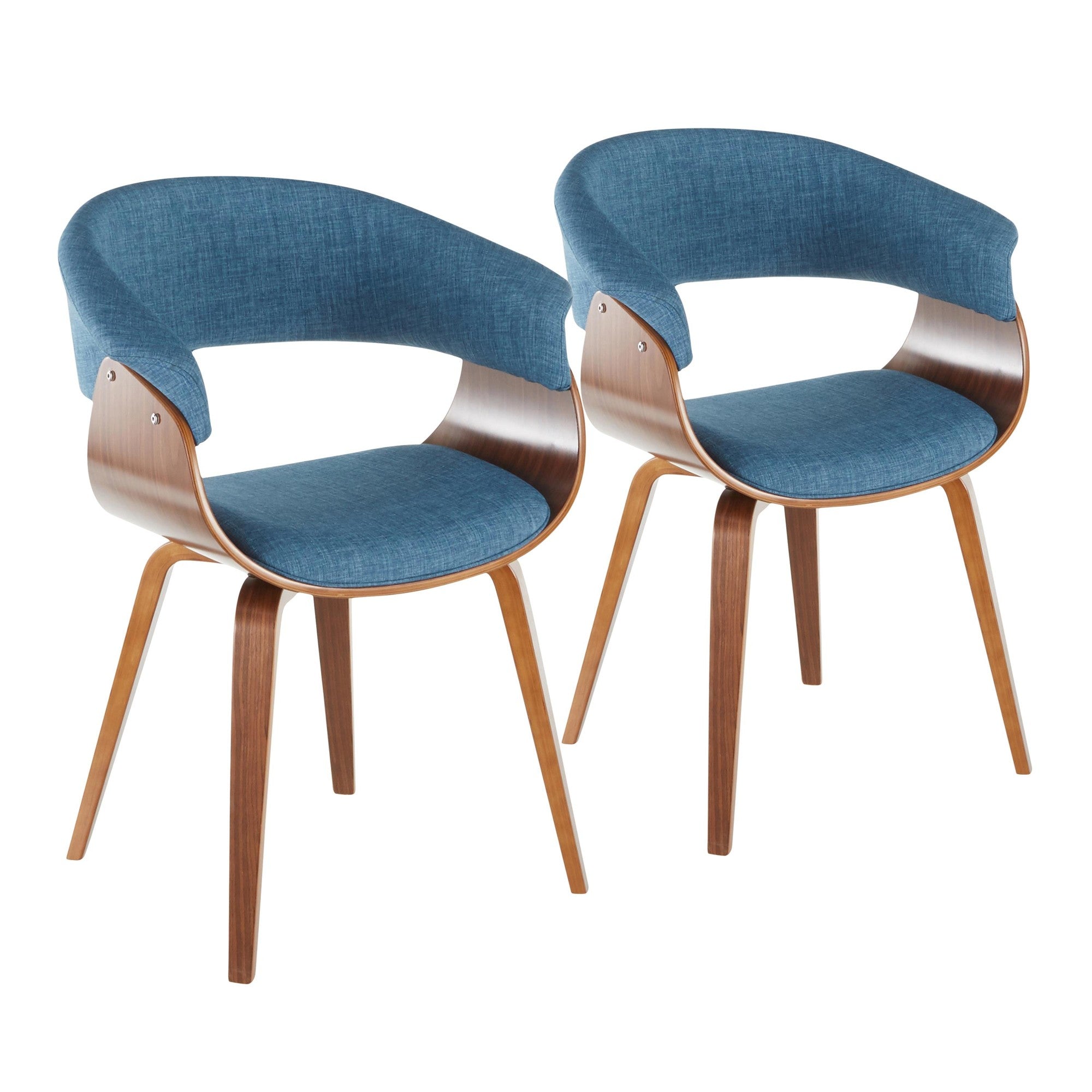Vintage Mod Chair - Set of 2 - Walnut Wood, Blue Fabric