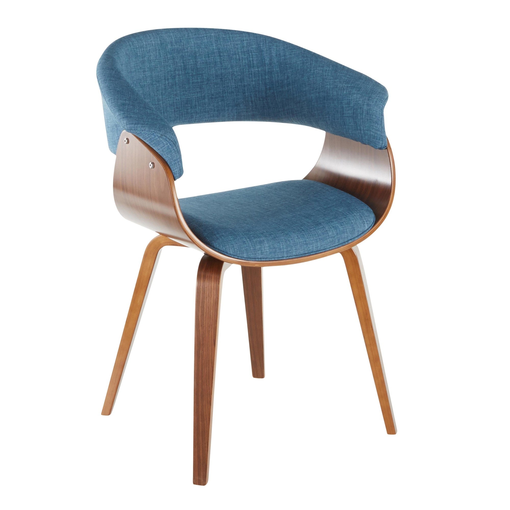 Vintage Mod Chair - Set of 2 - Walnut Wood, Blue Fabric