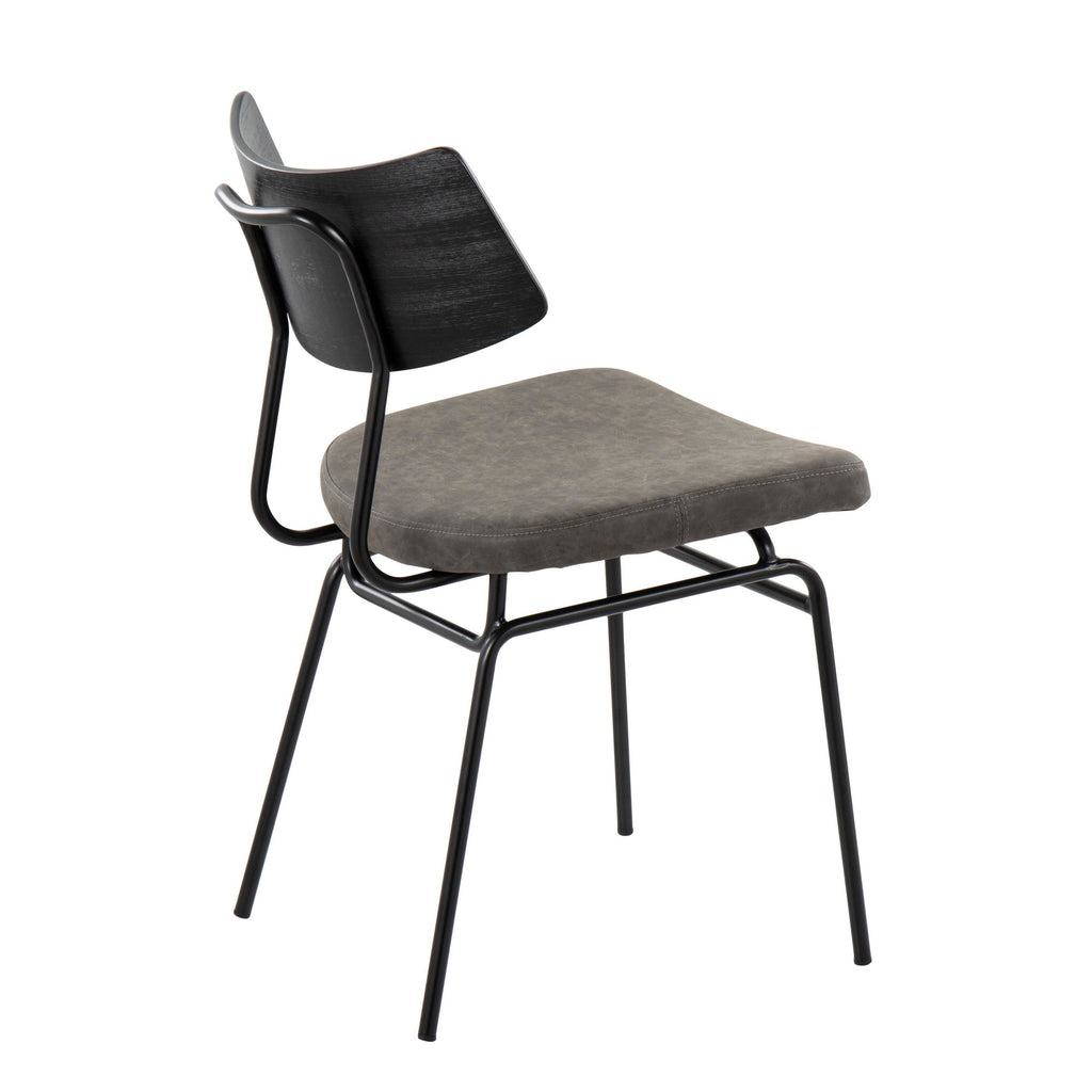 Walker Chair - Set of 2 - Black Metal, Dark Grey PU, Black Wood