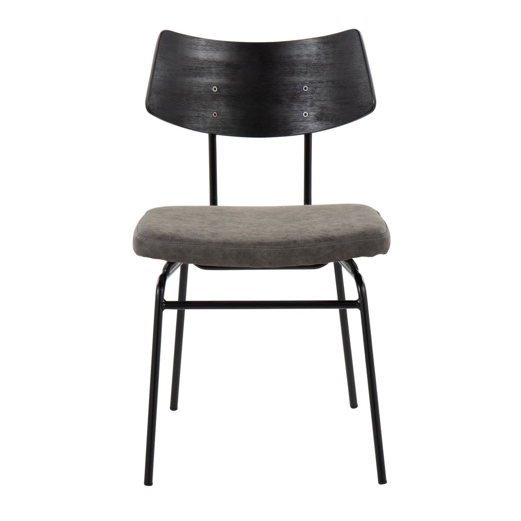 Walker Chair - Set of 2 - Black Metal, Dark Grey PU, Black Wood