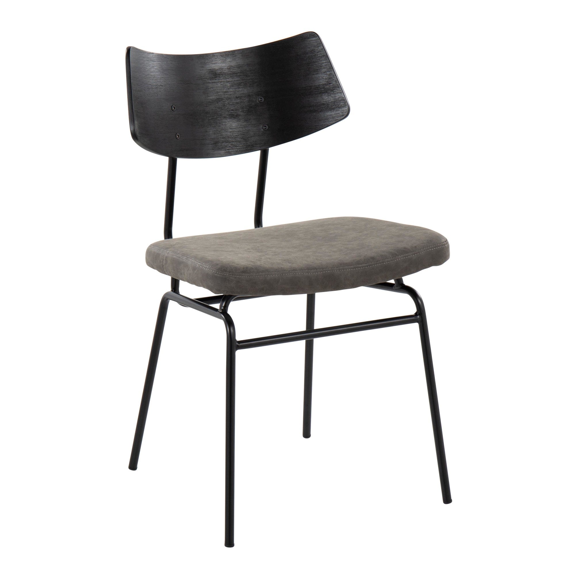 Walker Chair - Set of 2 - Black Metal, Dark Grey PU, Black Wood