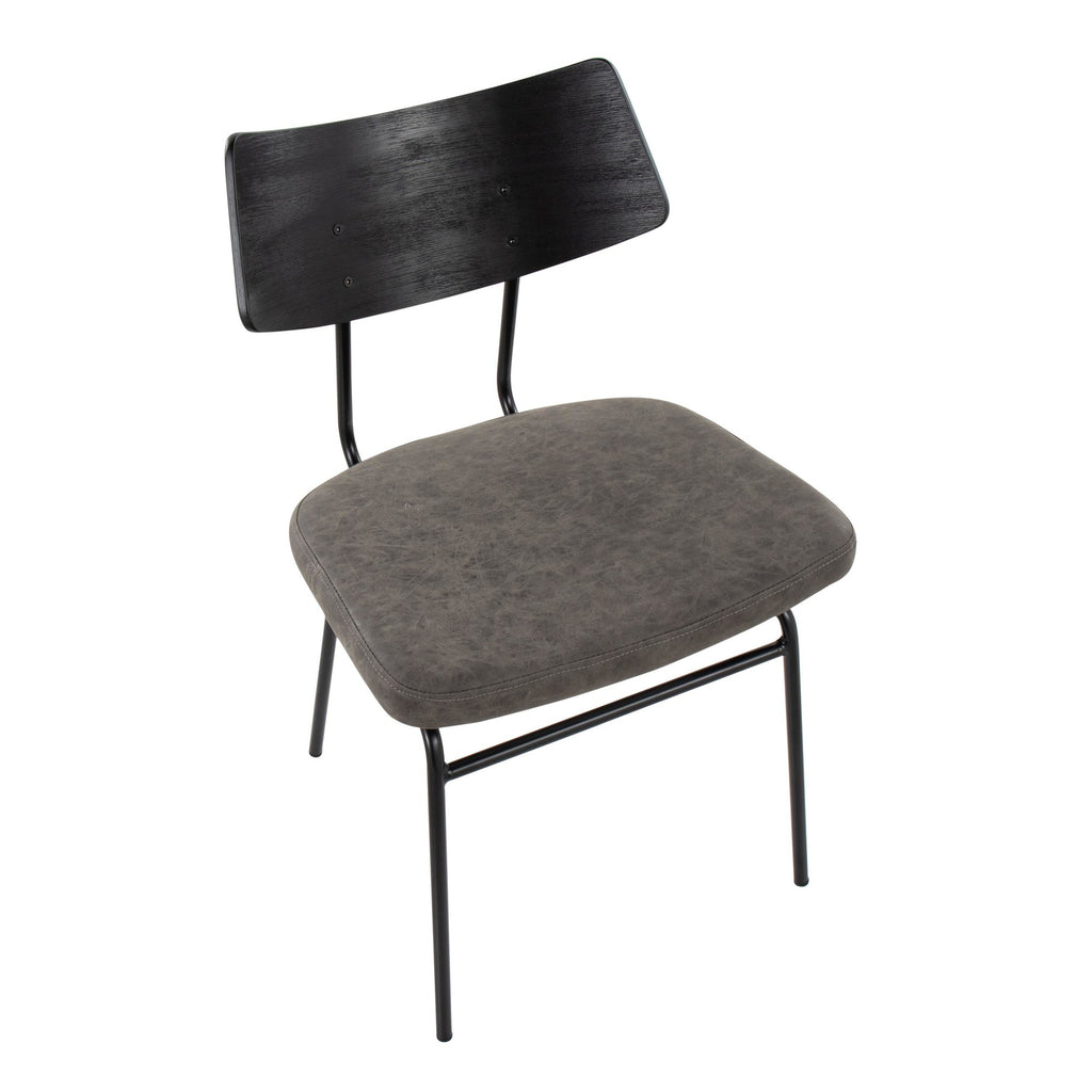 Walker Chair - Set of 2 - Black Metal, Dark Grey PU, Black Wood