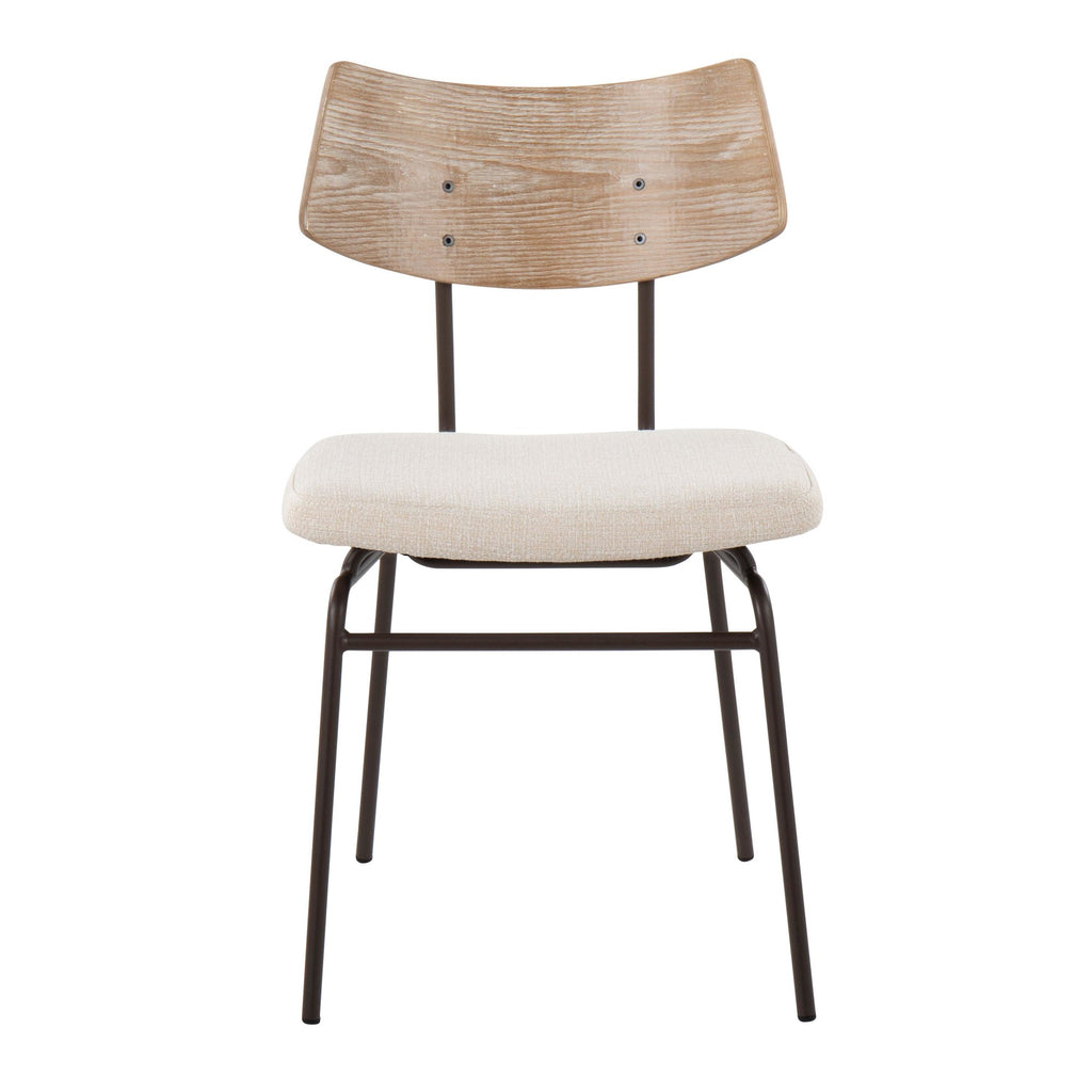 Walker Chair - Set of 2 - Brown Metal, Cream Noise Fabric, Whitewashed Wood