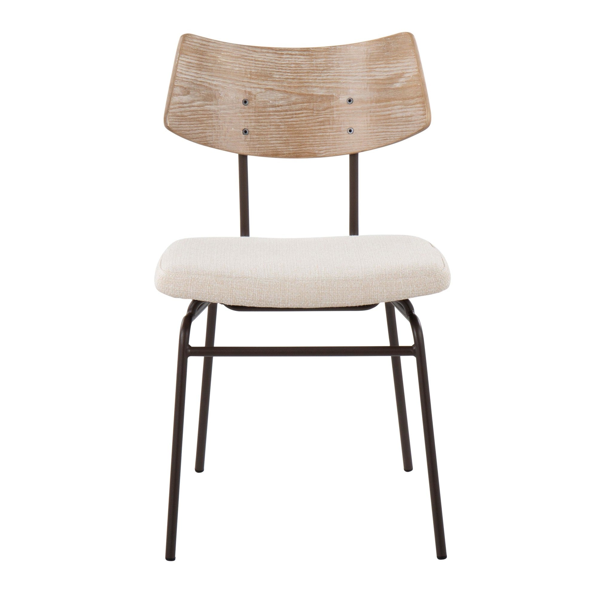 Walker Chair - Set of 2 - Brown Metal, Cream Noise Fabric, Whitewashed Wood