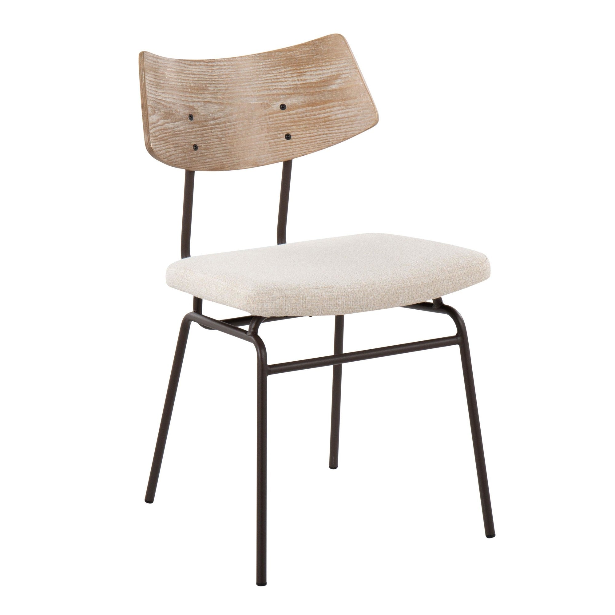 Walker Chair - Set of 2 - Brown Metal, Cream Noise Fabric, Whitewashed Wood