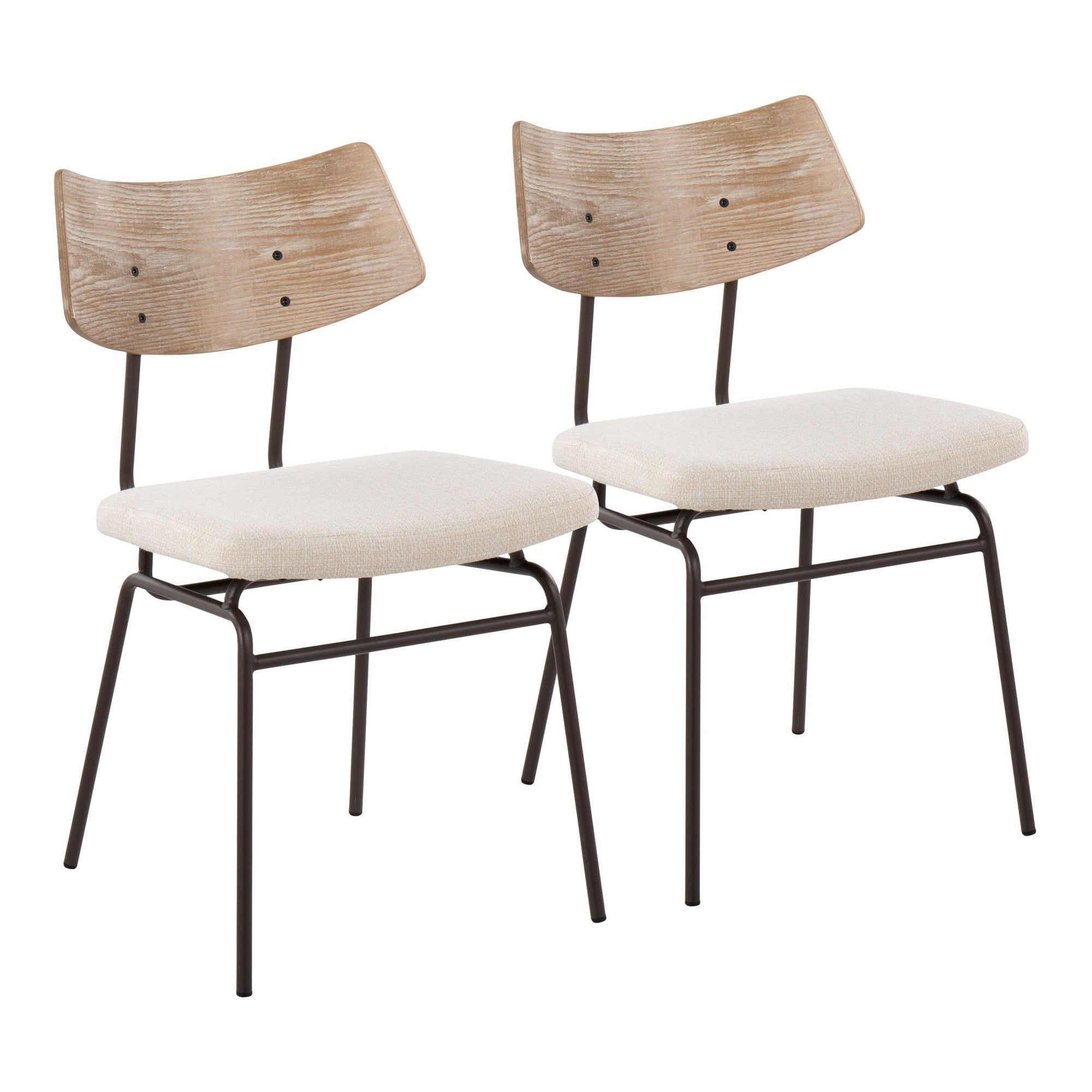 Walker Chair - Set of 2 - Brown Metal, Cream Noise Fabric, Whitewashed Wood