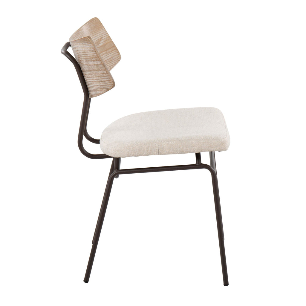 Walker Chair - Set of 2 - Brown Metal, Cream Noise Fabric, Whitewashed Wood