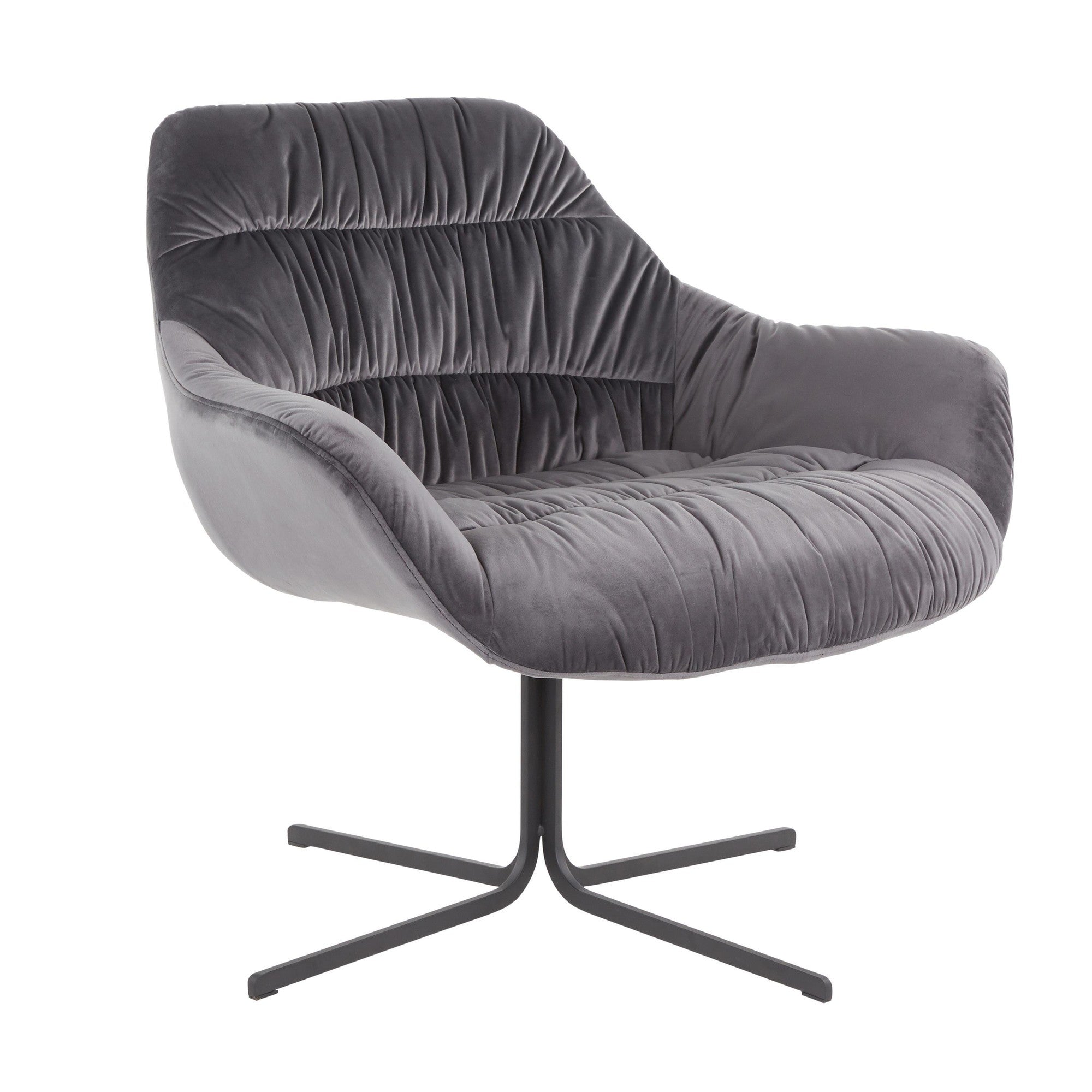 Wayne Swivel Lounge Chair - Black Metal, Grey Velvet