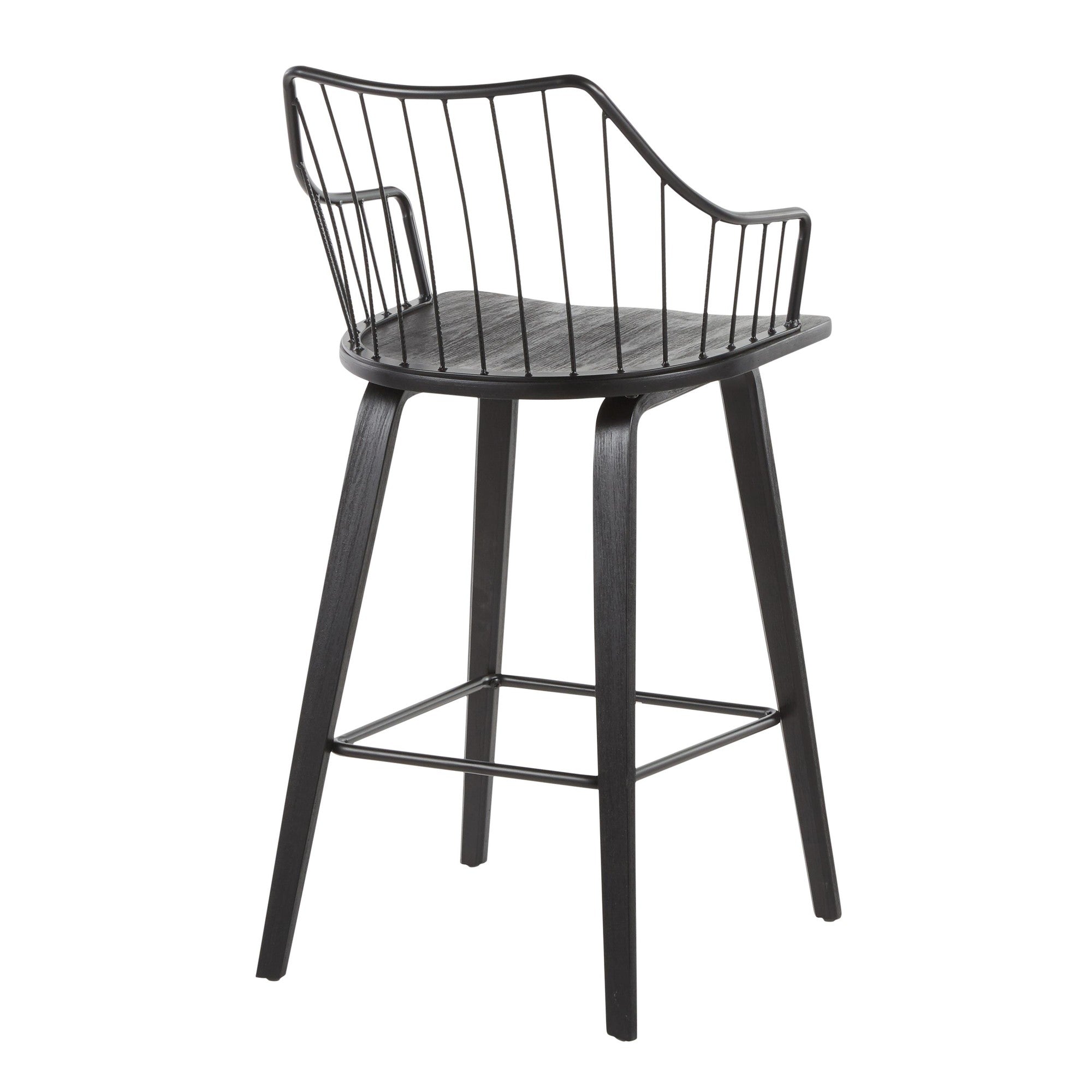 Winston 26" Fixed-Height Counter Stool - Black Wood, Black Metal