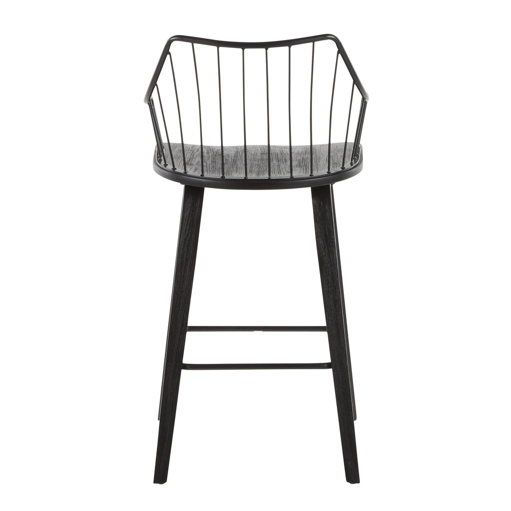 Winston 26" Fixed-Height Counter Stool - Black Wood, Black Metal