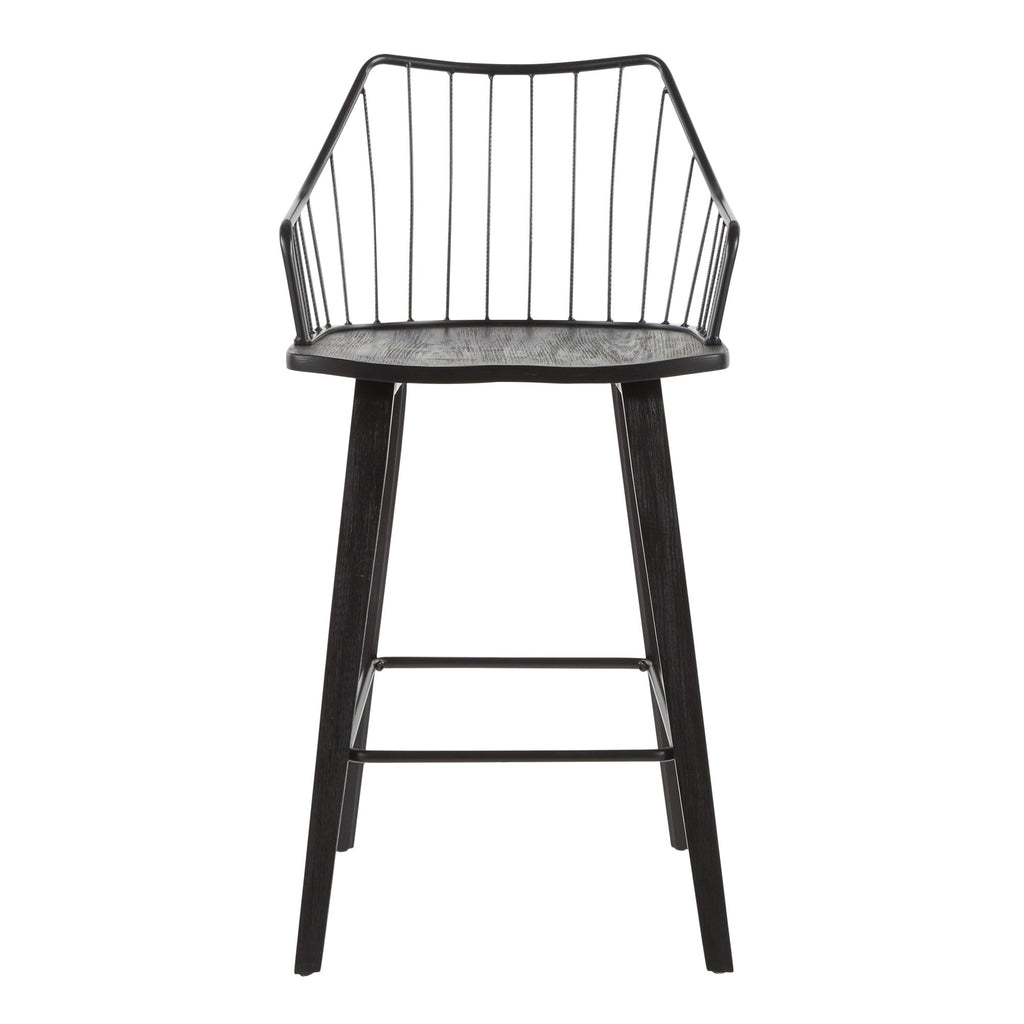 Winston 26" Fixed-Height Counter Stool - Black Wood, Black Metal