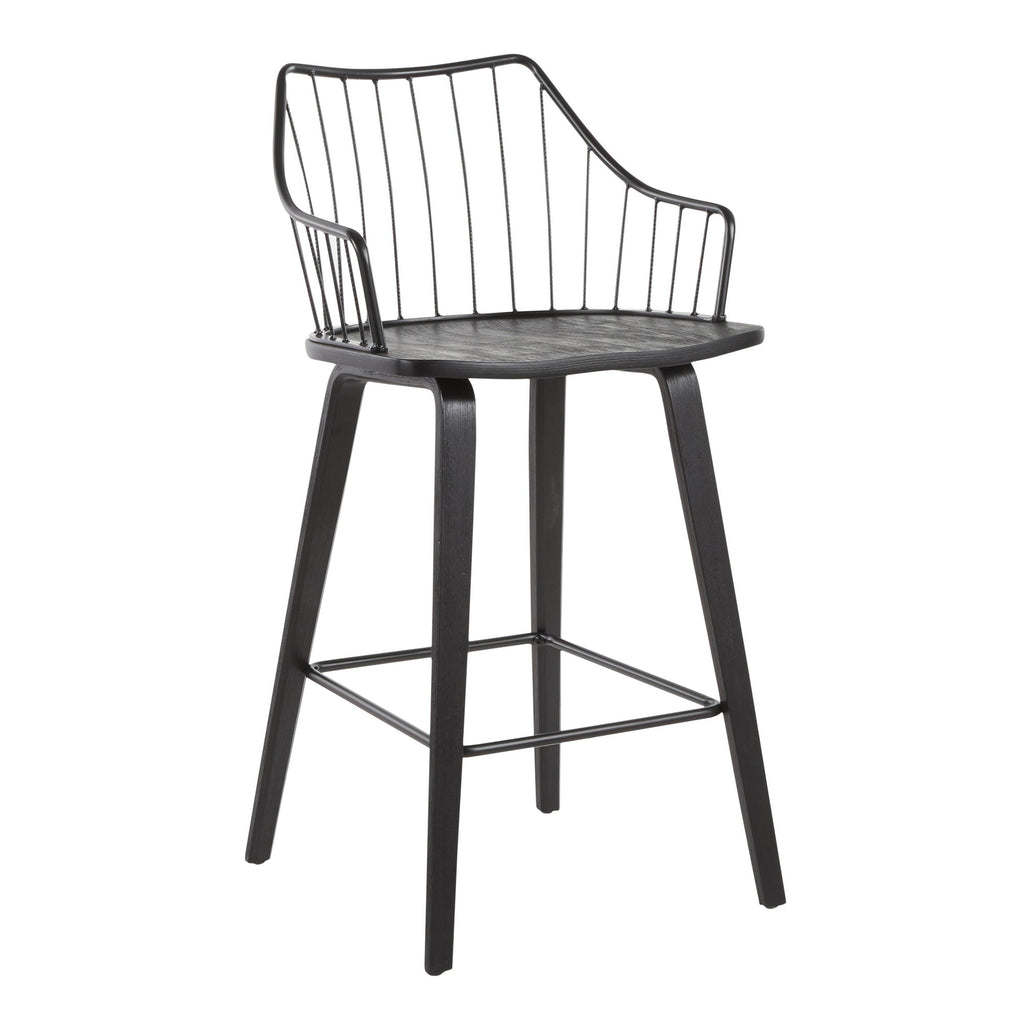 Winston 26" Fixed-Height Counter Stool - Black Wood, Black Metal