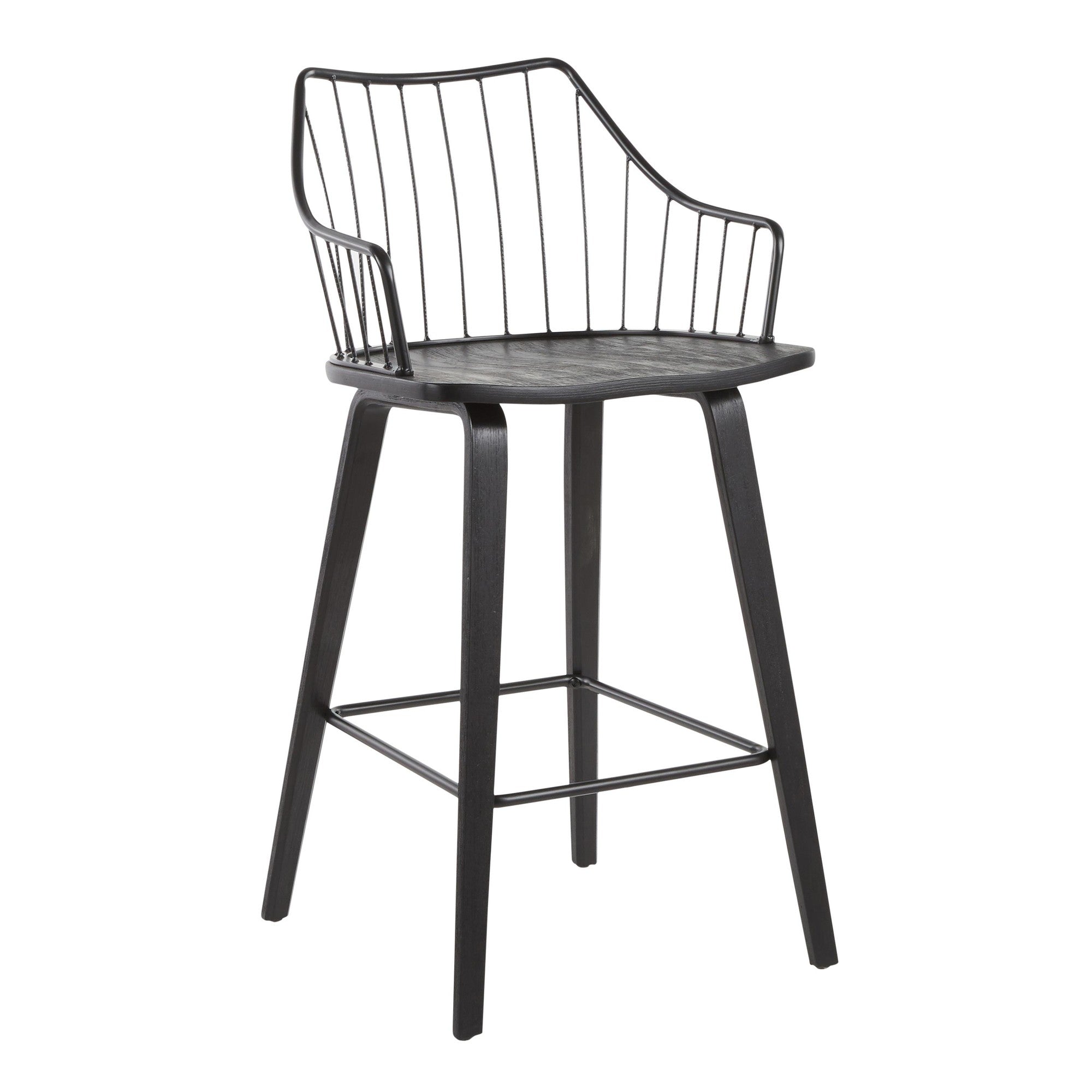 Winston 26" Fixed-Height Counter Stool - Black Wood, Black Metal