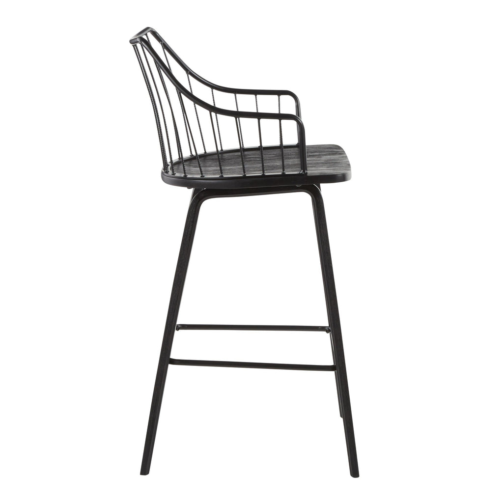 Winston 26" Fixed-Height Counter Stool - Black Wood, Black Metal