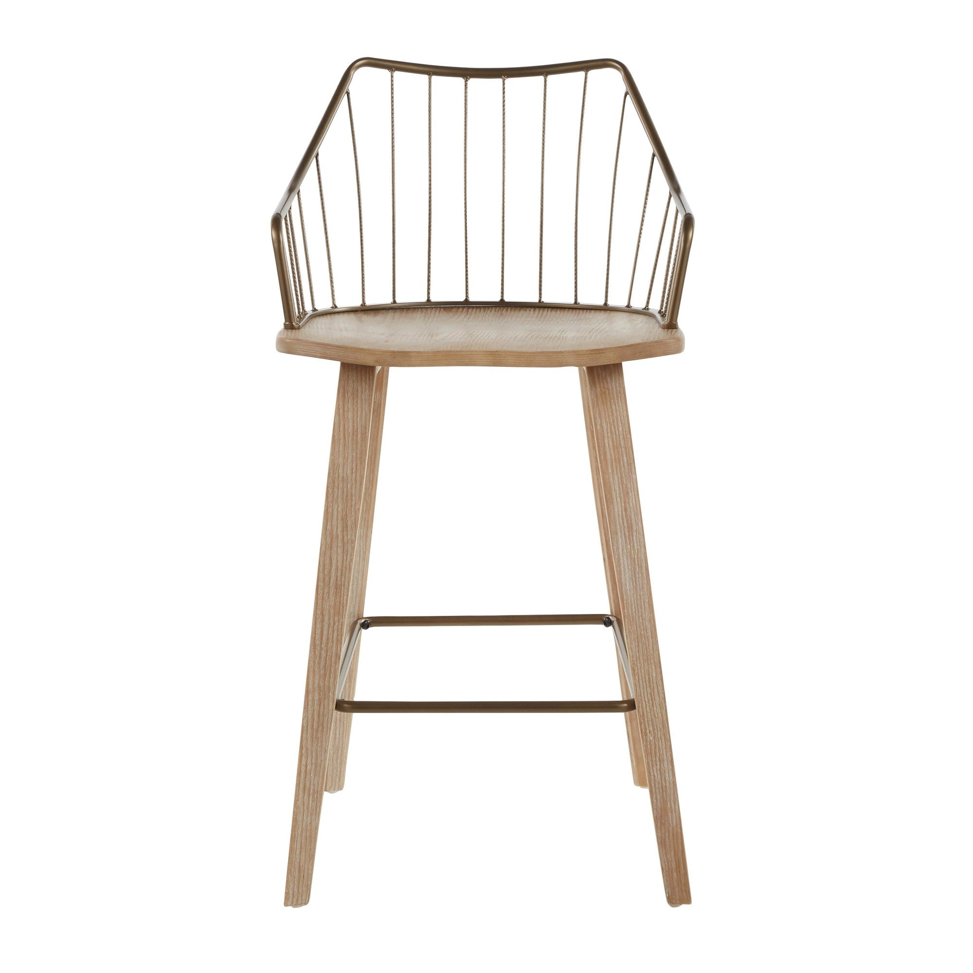 Winston 26" Fixed-Height Counter Stool - Whitewashed Wood, Antique Copper Metal