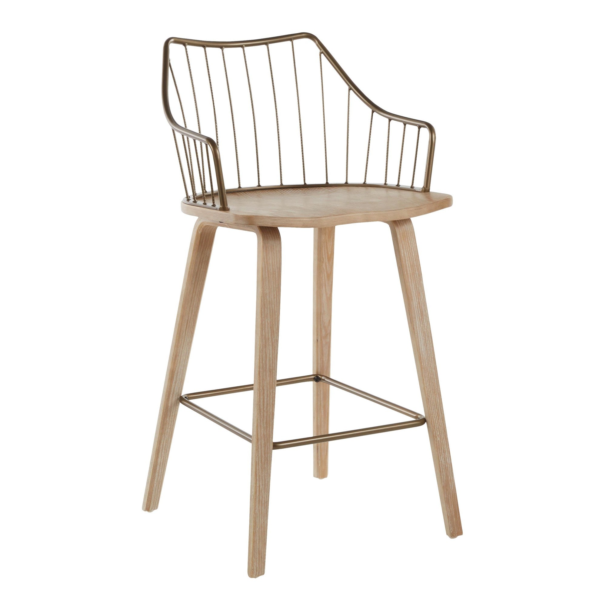 Winston 26" Fixed-Height Counter Stool - Whitewashed Wood, Antique Copper Metal