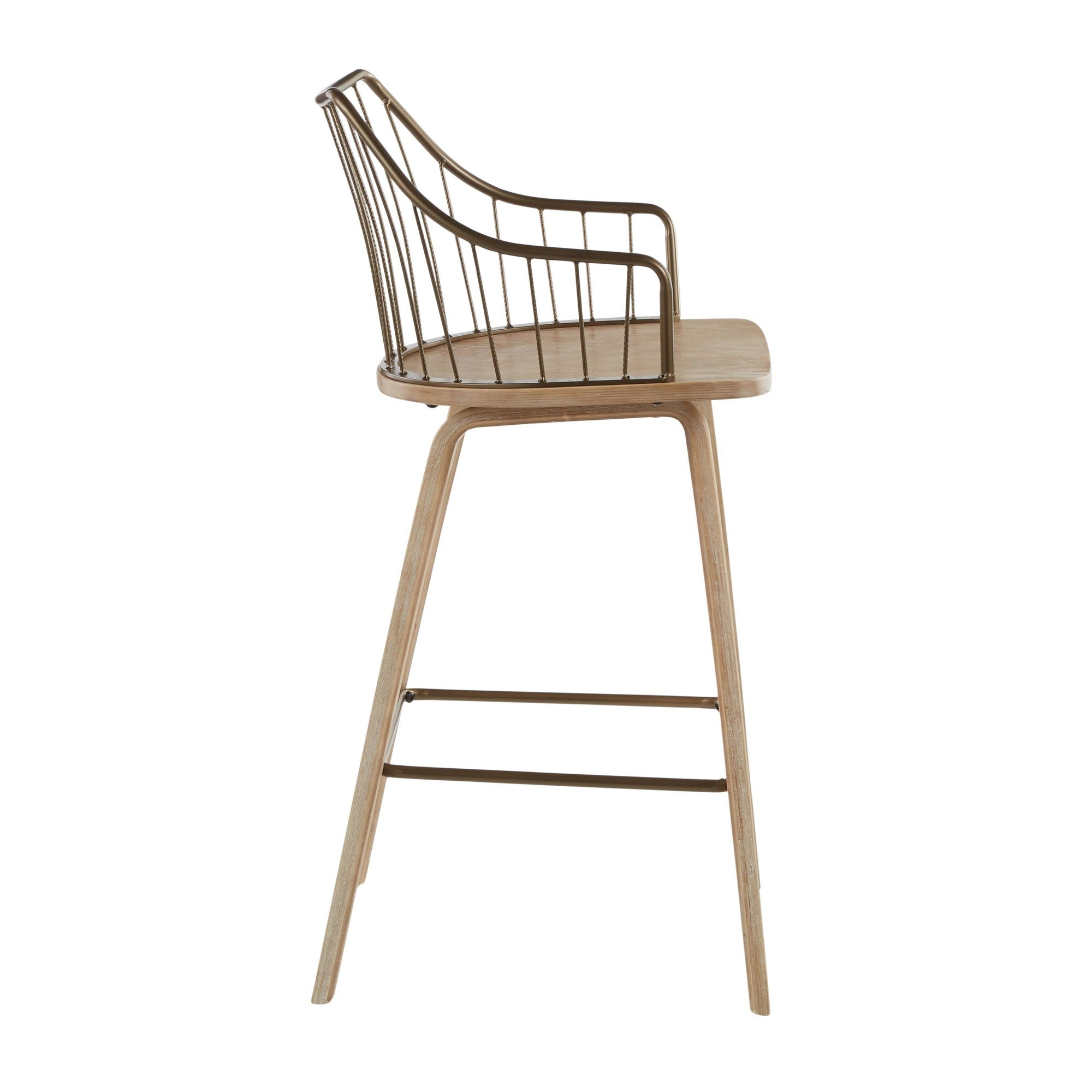 Winston 26" Fixed-Height Counter Stool - Whitewashed Wood, Antique Copper Metal