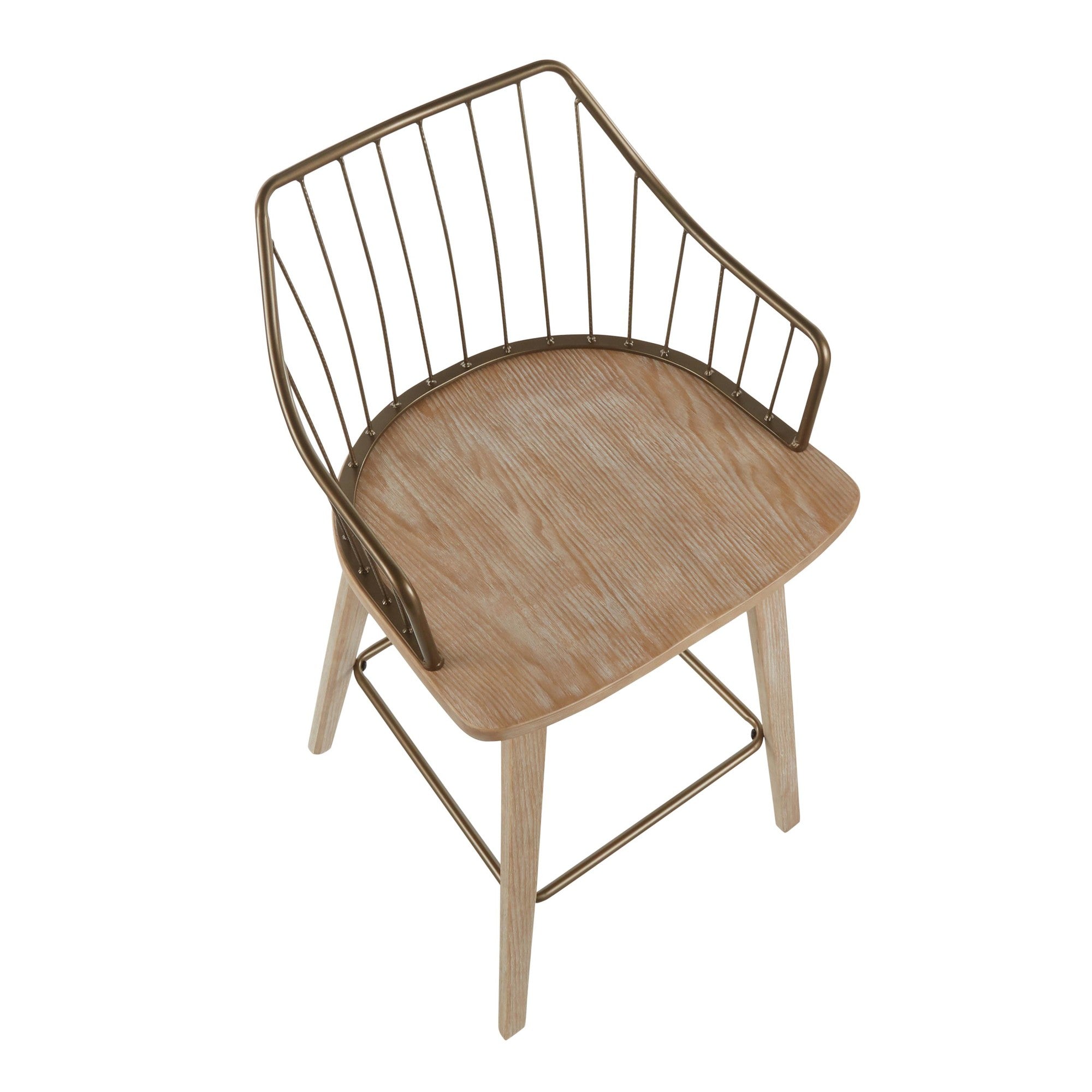 Winston 26" Fixed-Height Counter Stool - Whitewashed Wood, Antique Copper Metal