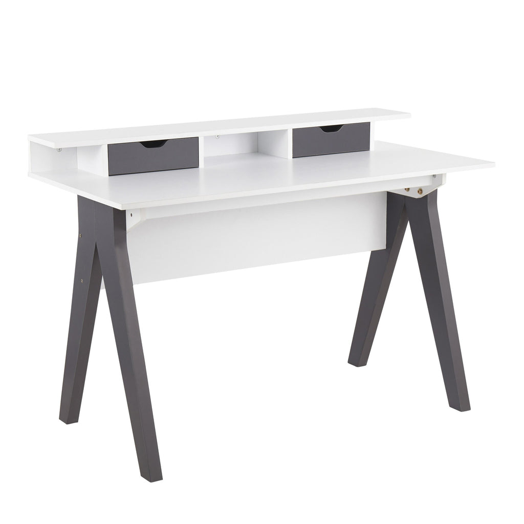 Wishbone Desk - Grey Wood, White Wood