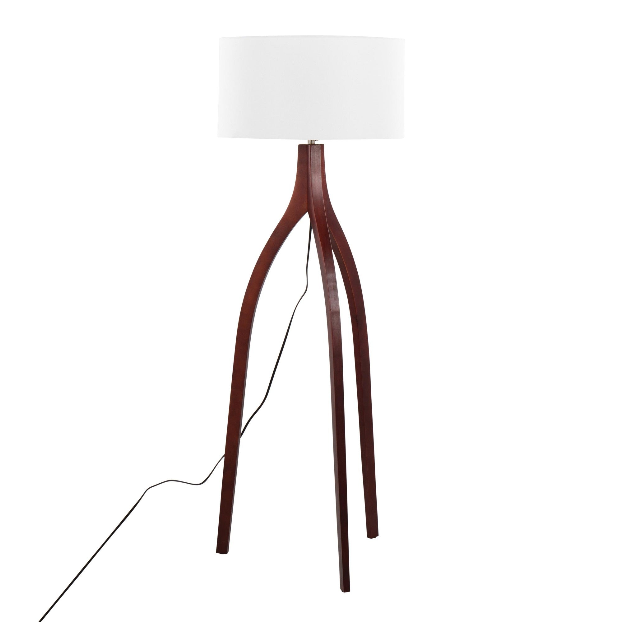 Wishbone Floor Lamp - Walnut Wood, White Fabric Shade