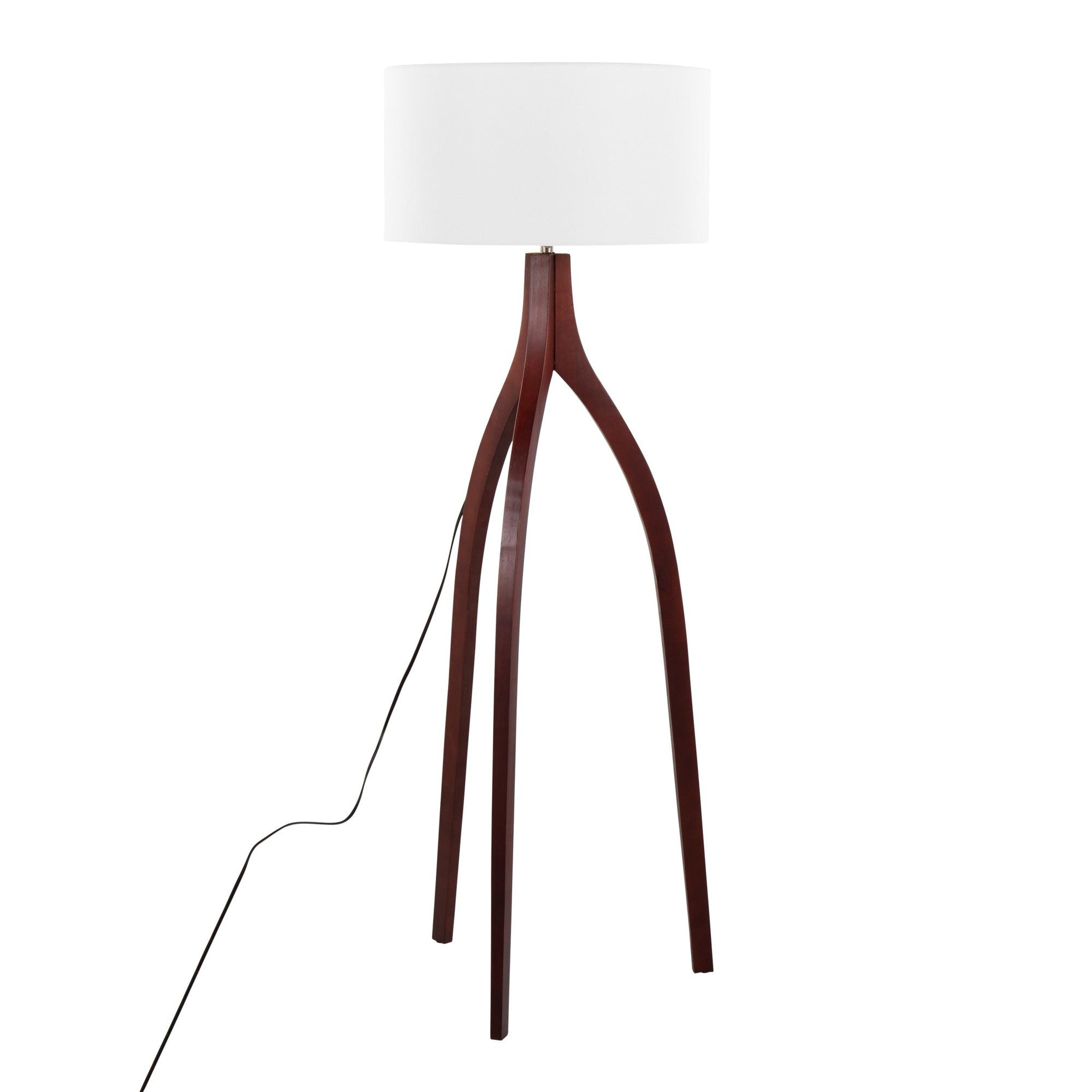 Wishbone Floor Lamp - Walnut Wood, White Fabric Shade