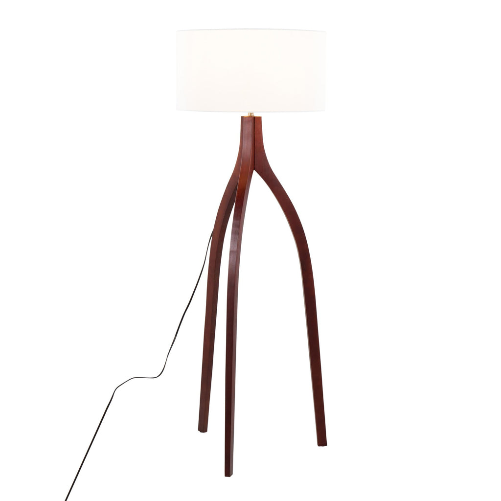 Wishbone Floor Lamp - Walnut Wood, White Fabric Shade