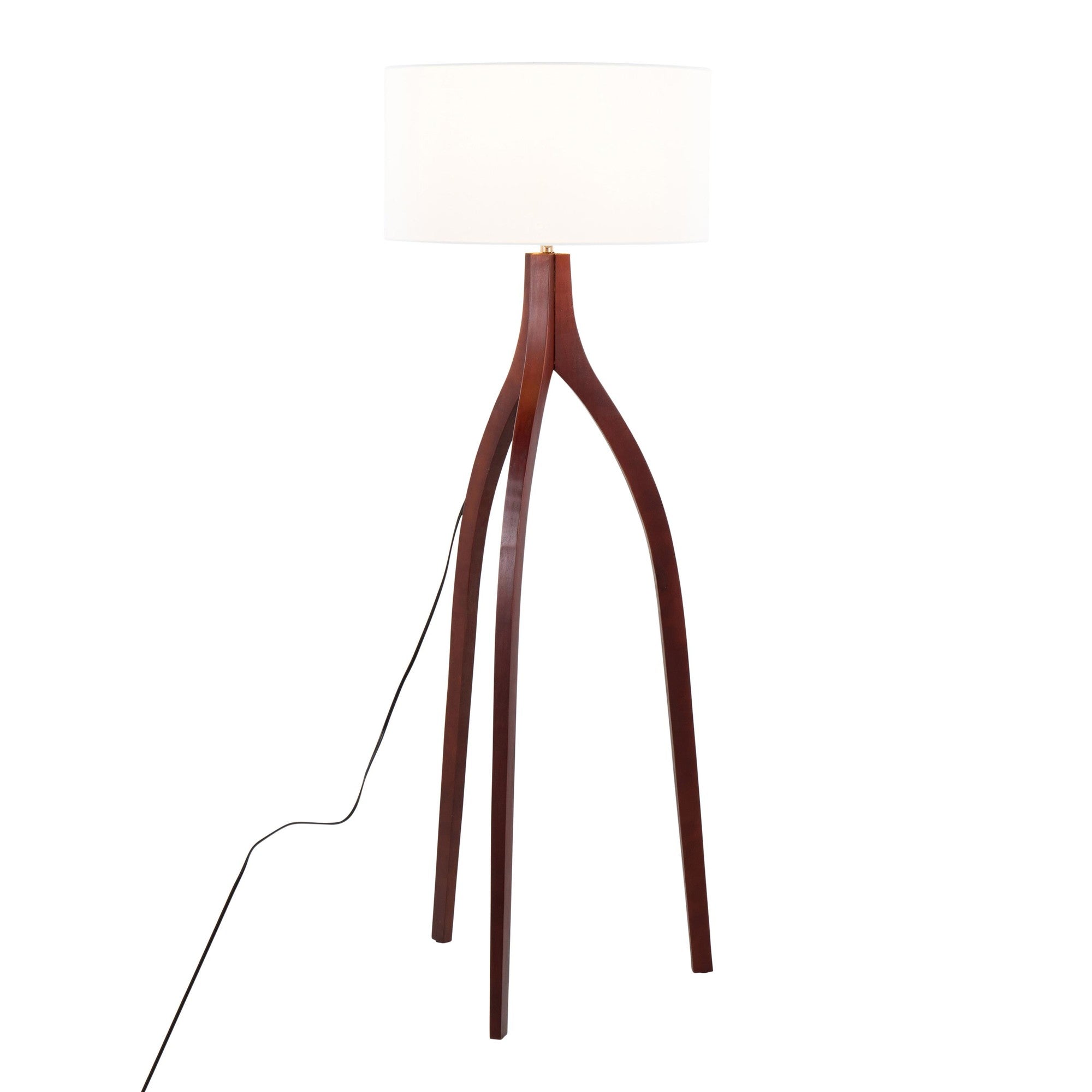 Wishbone Floor Lamp - Walnut Wood, White Fabric Shade